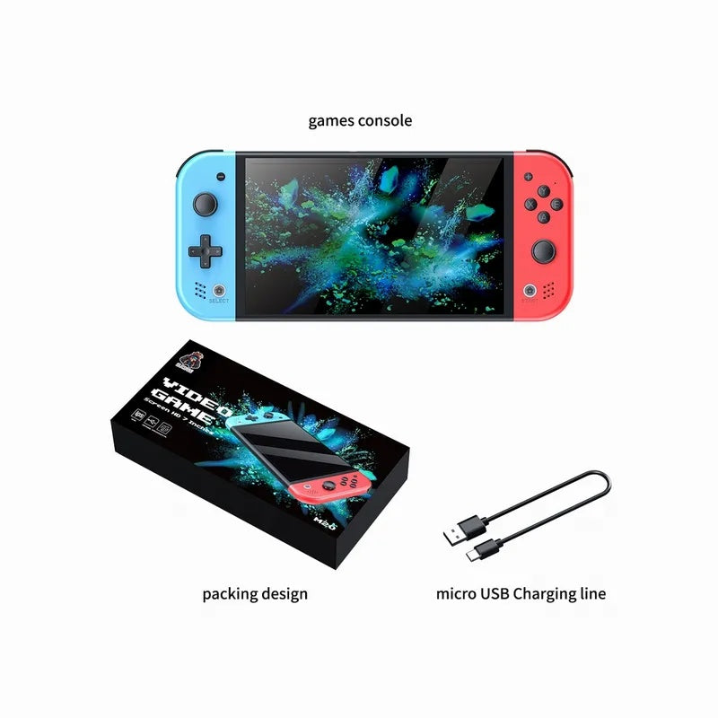 M20 Video Game Screen HD 7 inches Retro Handheld Game Console – RK3566 Quad-Core, IPS Display, EmuELEC 4.3, Bluetooth, Wireless Controller, TF Slot, 64GB, 4000mAh Battery
